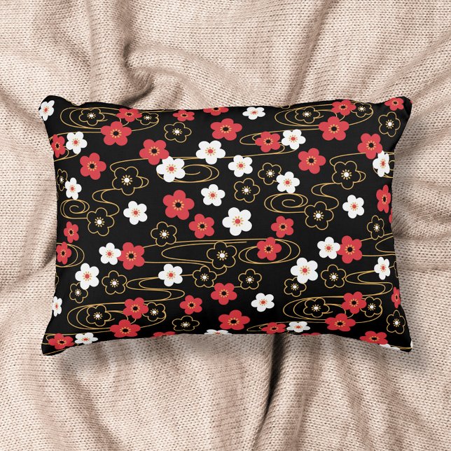 Japanska Black Sakura Cherry Blommar Flowers Prydnadskudde (Skapare uppladdad)