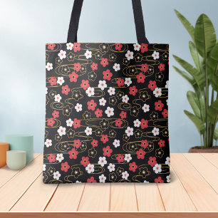 Japanska Black Sakura Cherry Blommar Flowers Tygkasse