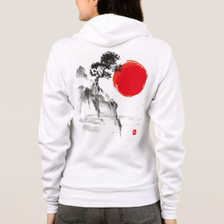 Japanska Bläck Tvättar berget och Sol Hoodie T Shirt