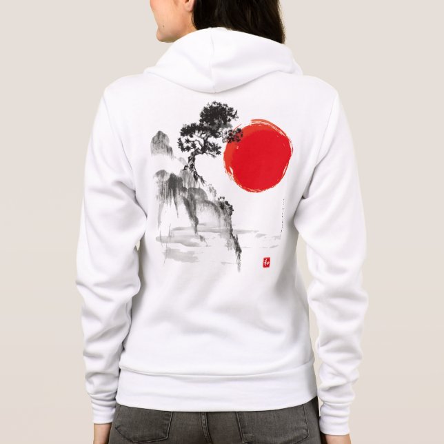 Japanska Bläck Tvättar berget och Sol Hoodie T Shirt (Baksida)