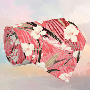 Japanska blommande blommor i vitt på rosa burgunde slips