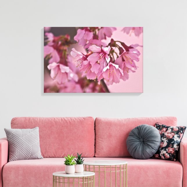 Japanska Blommar för körsbär i Rosa Dimma Poster Canvastryck (Insitu (Vardagsrum))