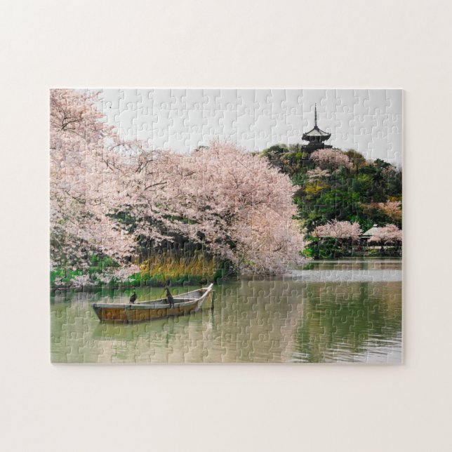 Japanska Blommar i floden Cherry Blooming Pussel (Horisontell)