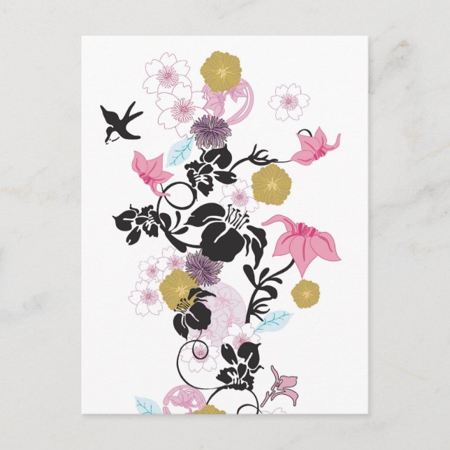 Japanska blommor och fåglar vykort (Framsida)