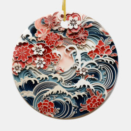 Japanska blommor och Vinkara keramiska prydnadsför Julgransprydnad Keramik