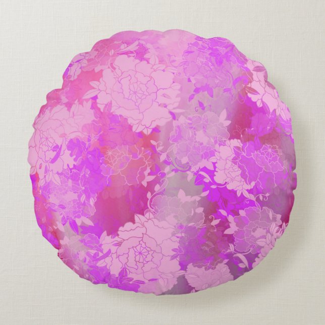 Japanska blommor rosa mönster rund kudde (Framsidan)