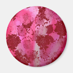 Japanska blomstermönster i rött. magnet