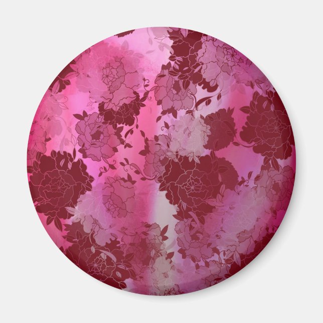 Japanska blomstermönster i rött. magnet (Framsidan)