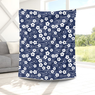 Japanska Blue Sakura Cherry Blommar Flowers Fleecefilt