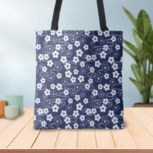 Japanska Blue Sakura Cherry Blommar Flowers Tygkasse