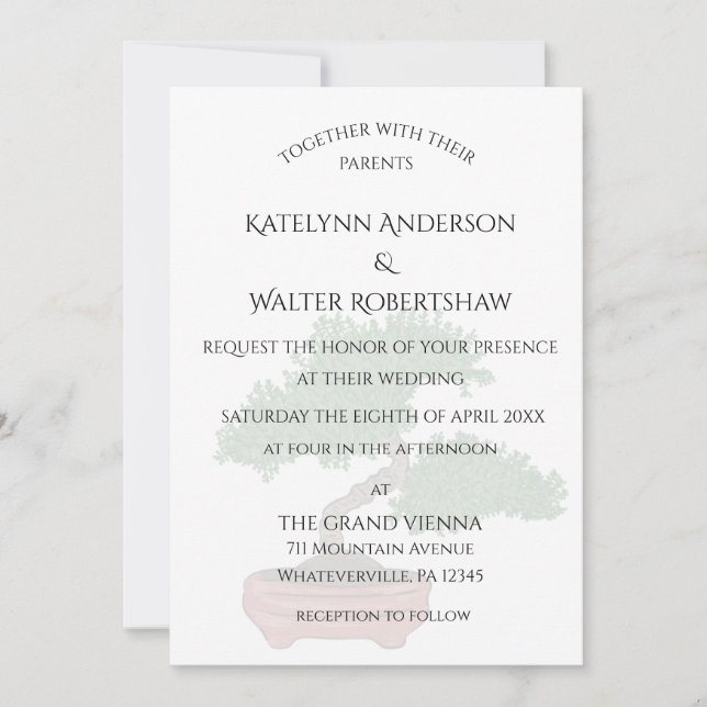 Japanska Bonsai Träd Bröllop Inbjudningar (Framsida)