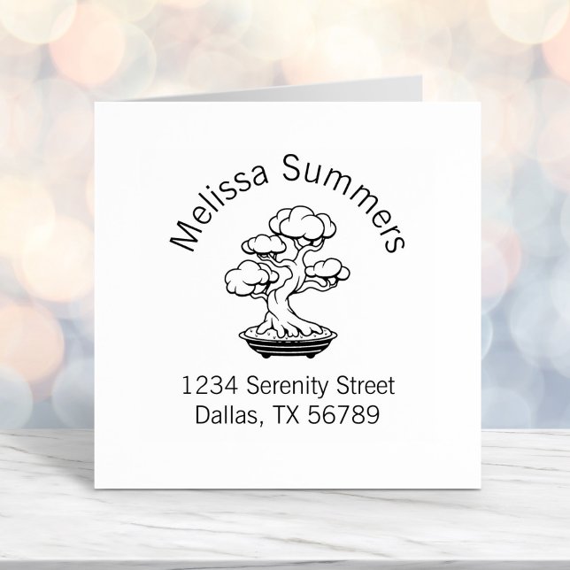 Japanska Bonsai Träd i en Tray Arch Adress Självfärgande Stämpel (Skapare uppladdad)