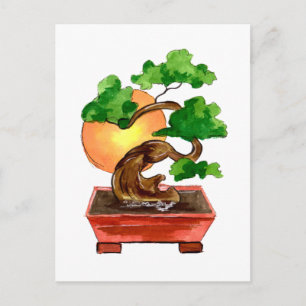 Japanska Bonsai Träd och Sol Vykort