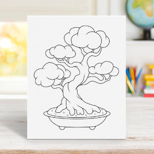 Japanska Bonsai Träd på en brickfärgningssida Poster