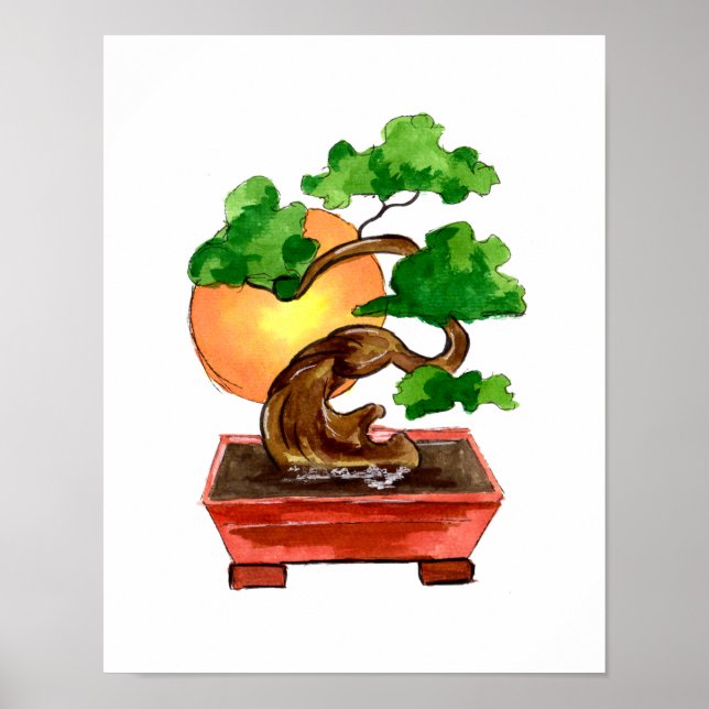 Japanska Bonsai Träd Sol Poster (Framsidan)