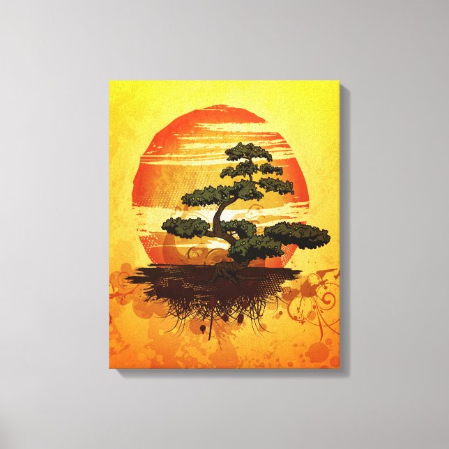 Japanska Bonsai Träd Sunset Canvastryck (Framsida)