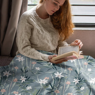 Japanska botaniska frysta blommor mönster fleecefilt