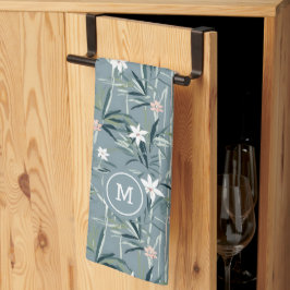 Japanska botaniska frysta blommor mönster kökshandduk