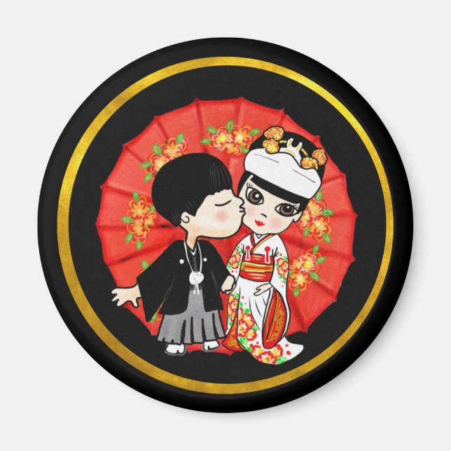 Japanska Bröllop Bride Groom - Cute Tecknad Kawaii Magnet (Framsidan)