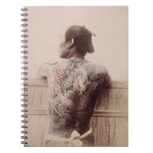 Japanska brudgum tatueringar, c.1880 (fotoet) anteckningsbok med spiral