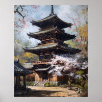 Japanska buddistiska templutskrifter Poster