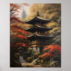 Japanska buddistiska templutskrifter Poster