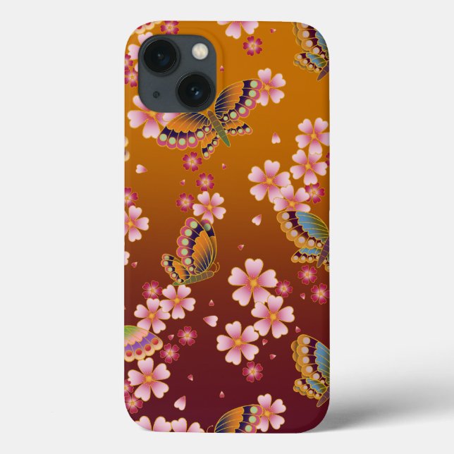 Japanska Butterflies Amid Sakura Blommar Guld (Baksida)
