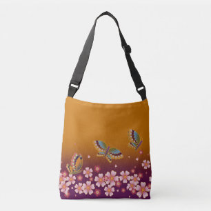 Japanska Butterflies Amid Sakura Blommar Guld Axelväska