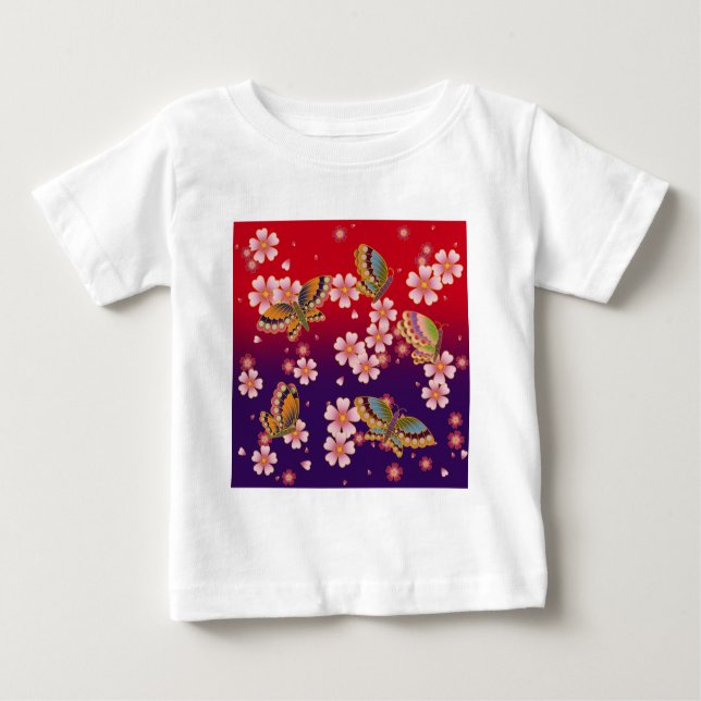 Japanska Butterflies Amid Sakura-Blommar T Shirt (Framsida)