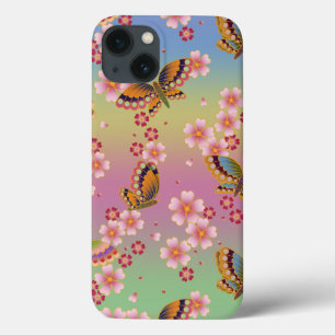 Japanska Butterflies Amid Sakura Blommars Rainbow