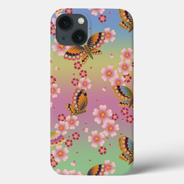 Japanska Butterflies Amid Sakura Blommars Rainbow (Baksida)