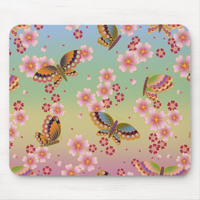 Japanska Butterflies Amid Sakura Blommars Rainbow Musmatta (Framsidan)