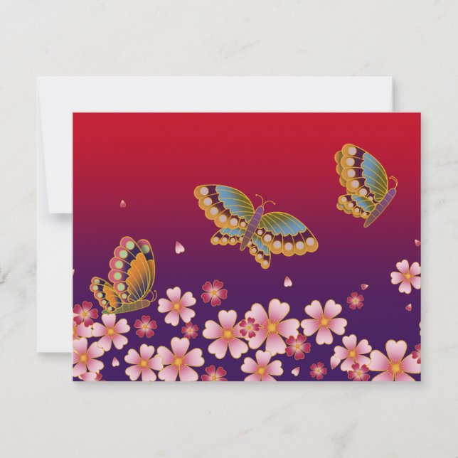 Japanska Butterflies Amid Sakura Blommars Red Anteckningskort (Framsida)
