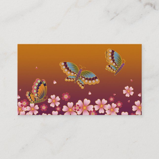 Japanska Butterflies & Sakura Blommars Earth Tones Visitkort (Framsida)