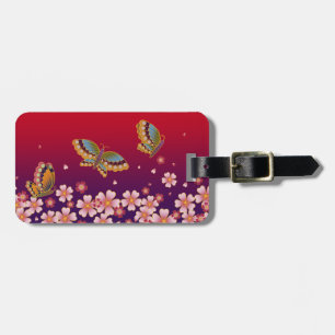 Japanska Butterflies & Sakura Blommars Red Lila Bagagebricka