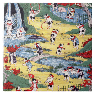 Japanska Cats Land, Utagawa Kunitoshi Kakelplatta