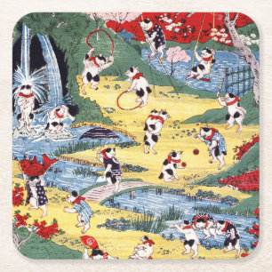 Japanska Cats Land, Utagawa Kunitoshi Underlägg Papper Kvadrat
