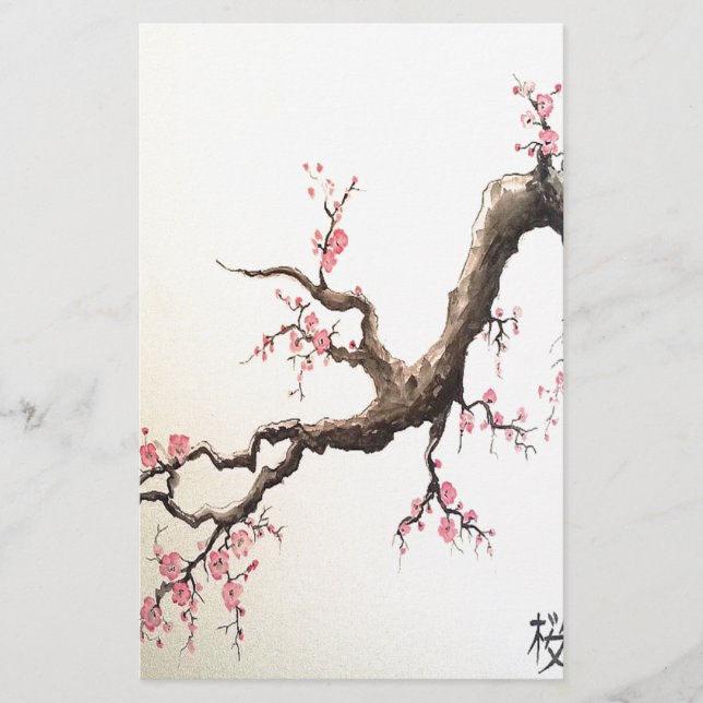 Japanska Cherry-Blommar Brevpapper (Framsida)