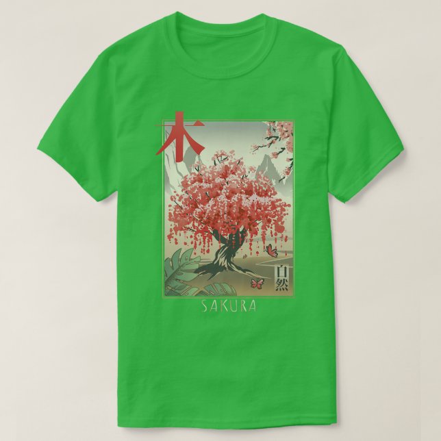 Japanska Cherry Blommar Sakura Flower Träd Nature T Shirt (Design framsida)