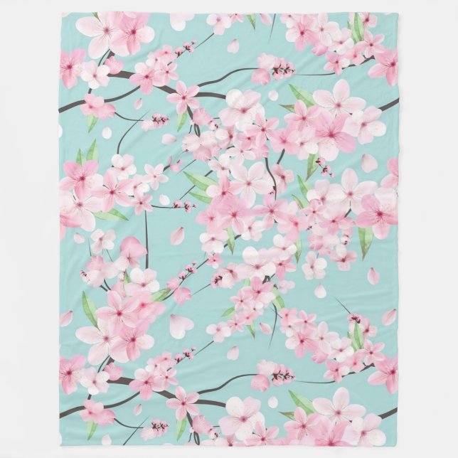Japanska Cherry Blommars Blommigt Wildblommor Fleecefilt (Framsidan)