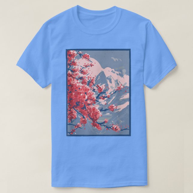 Japanska Cherry Blommars Sakura Mountain Aesthetic T Shirt (Design framsida)