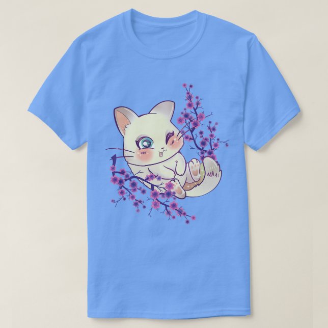 Japanska Cherry Sakura Träd Kawaii Kitten Flower B T Shirt (Design framsida)