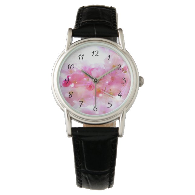 Japanska Cherry Träd med Pastel Rosa Blommars Armbandsur (Framsida)