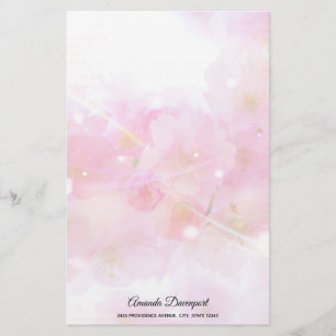 Japanska Cherry Träd med Pastel Rosa Blommars Brevpapper