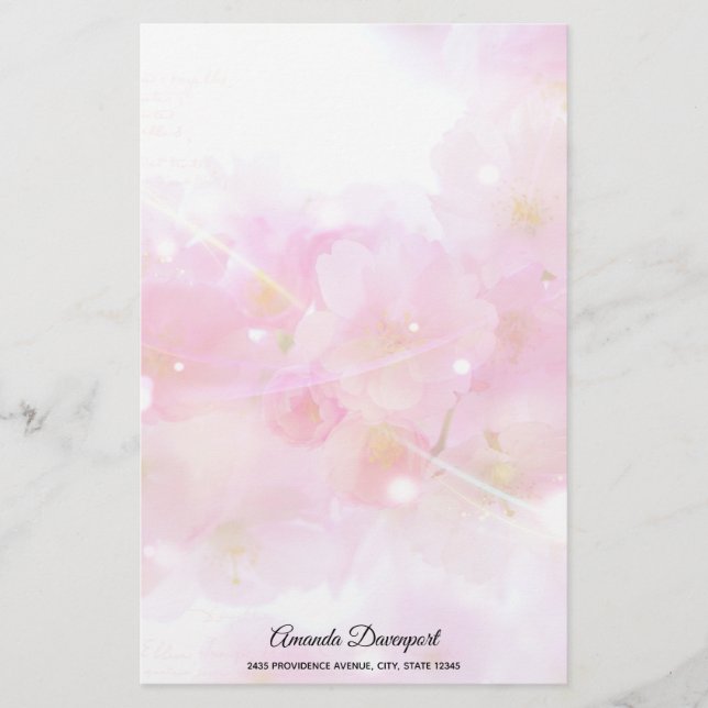 Japanska Cherry Träd med Pastel Rosa Blommars Brevpapper (Framsida)