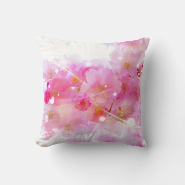 Japanska Cherry Träd med Pastel Rosa Blommars Kudde (Framsida)