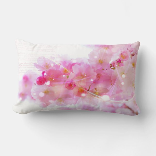 Japanska Cherry Träd med Pastel Rosa Blommars Lumbarkudde (Framsida)