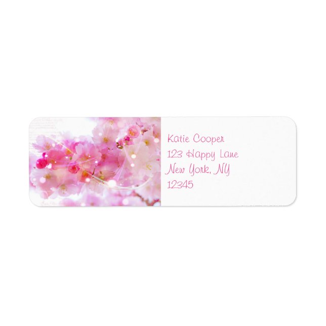 Japanska Cherry Träd med Pastel Rosa Blommars Returadress Etikett (Framsidan)