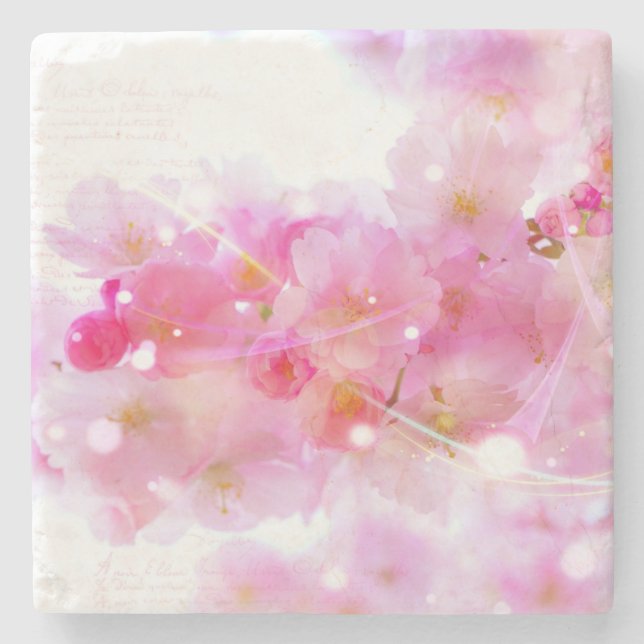Japanska Cherry Träd med Pastel Rosa Blommars Underlägg Sten (Framsidan)