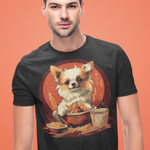 Japanska Chihuahua Eating Ramen Kawaii Anime T Shirt